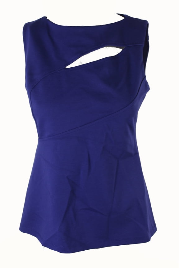 Womens Blue Slit Neck Sleeveless Shell Top 4