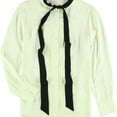 thumbnail image 1 of Anne Klein Womens Bow Button Down Blouse, Off-White, Large, 1 of 1