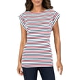 thumbnail image 1 of Anne Klein Womens Cap Sleeve Striped Pullover Top Rose Apple Combo S, 1 of 3