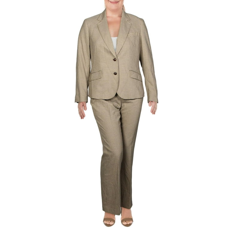 Anne Klein Womens Check Print Business Pant Suit Tan 6