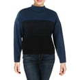 thumbnail image 1 of Anne Klein Womens Colorblock Jacquard Pullover Sweater, Blue, Medium, 1 of 2