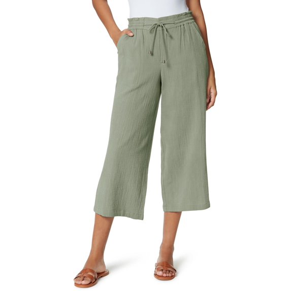 Anne Klein Womens Elena Cotton Cropped Wide Leg Pants