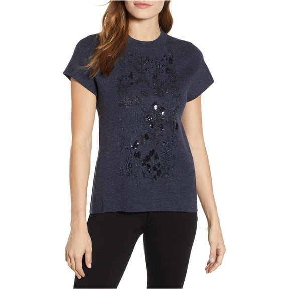 Anne Klein Womens Embellished Pullover Sweater, Blue, XX-Small