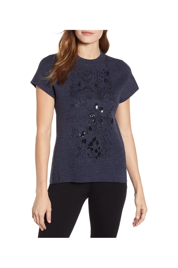 Womens Embellished Pullover Sweater, Blue, XX-Small