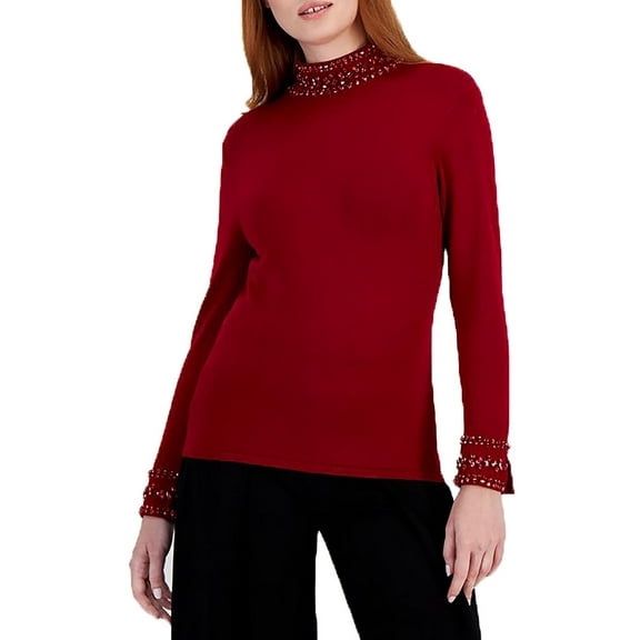 Anne Klein Womens Embellished  Pullover Top
