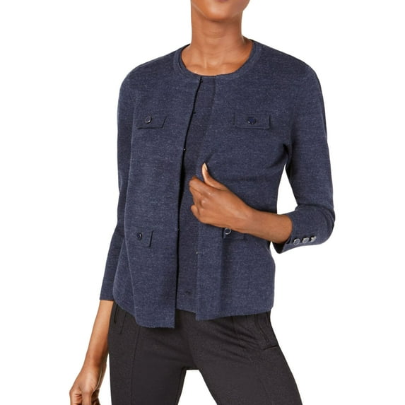 Anne Klein Womens Pocket Cardigan Sweater, Blue, XX-Small