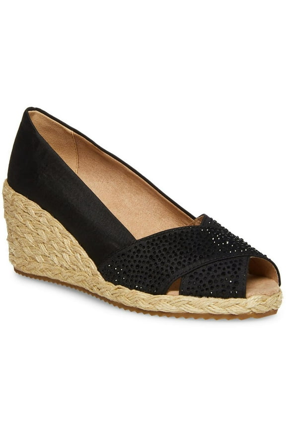 Womens Ezzie Rhinestone Peep Toe Wedge Sandals