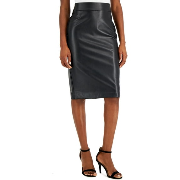 Anne Klein Womens Faux Leather Knee-Length Pencil Skirt