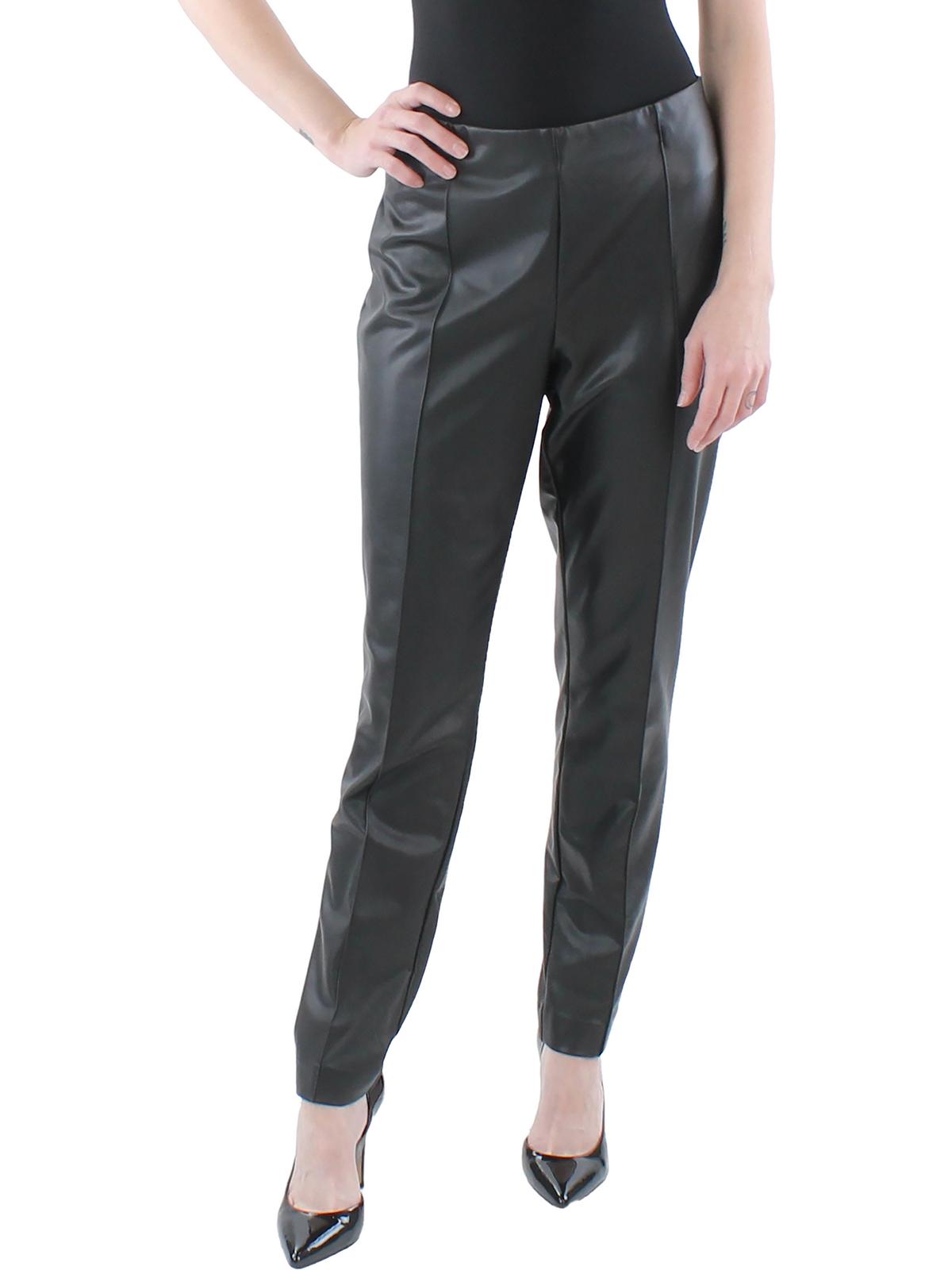 Anne Klein Womens Faux Leather Pintuck Leggings