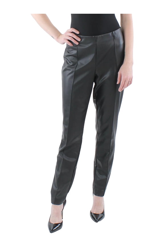 Womens Faux Leather Pintuck Leggings