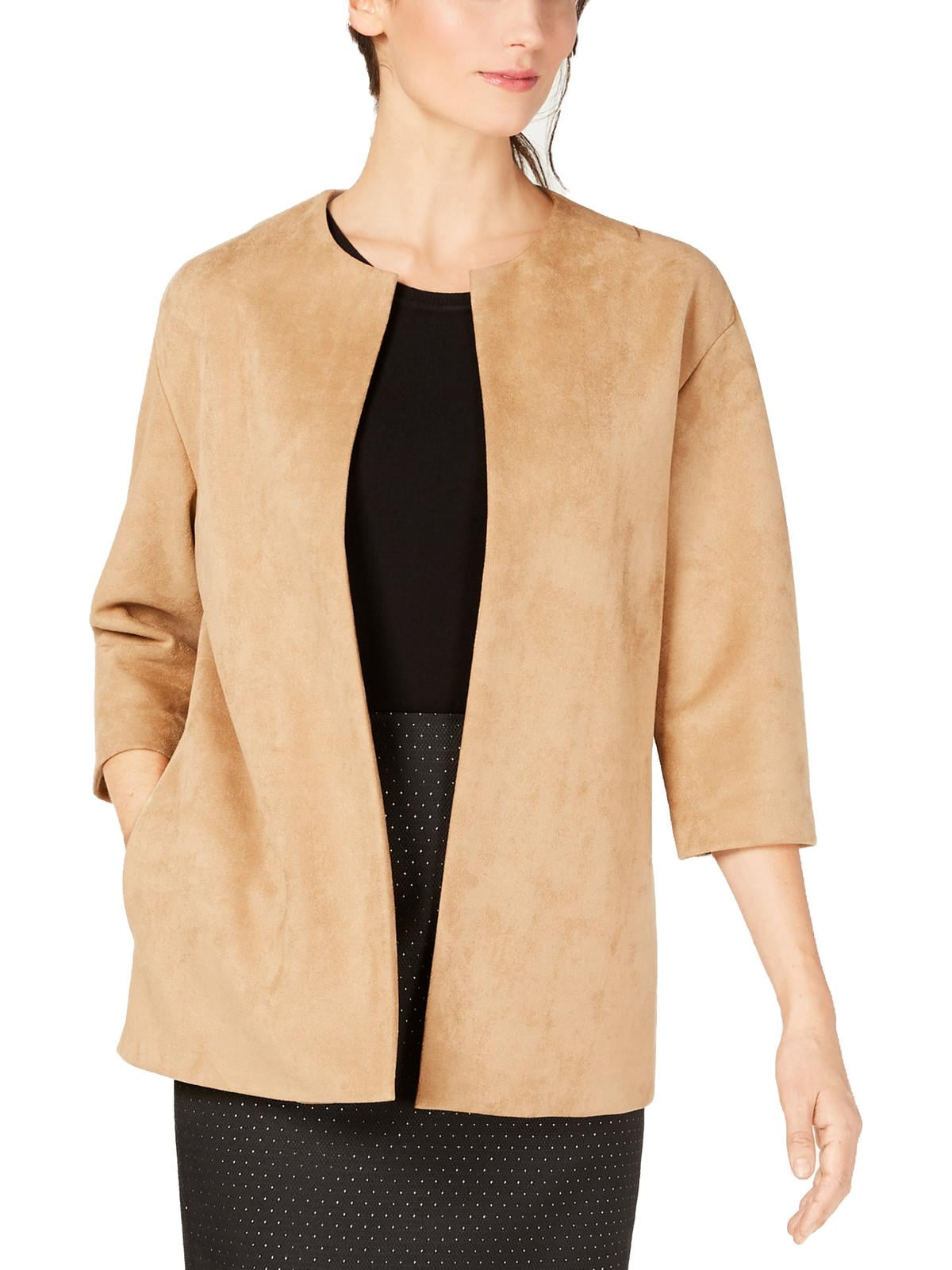 Anne Klein Womens Faux Suede Collarless Topper Jacket Walmart