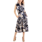 Anne Klein Womens Floral Sleeveless Midi Dress