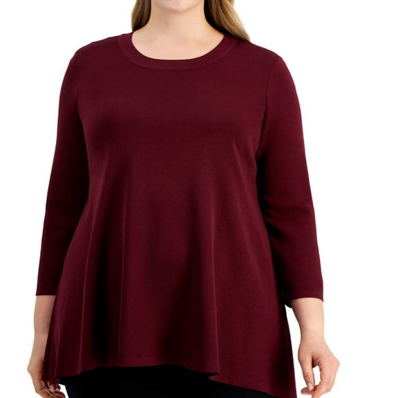 Anne Klein Womens High Low Knit Blouse, Red, L/XL