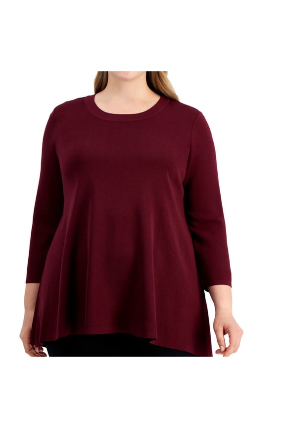 Womens High Low Knit Blouse, Red, L/XL