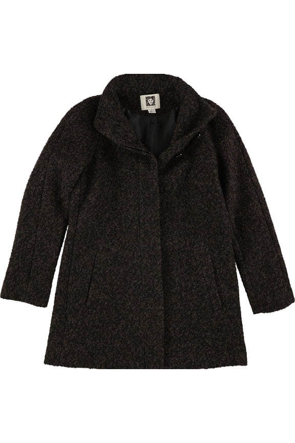 Womens Marled Wool Blend Coat, Brown, Small