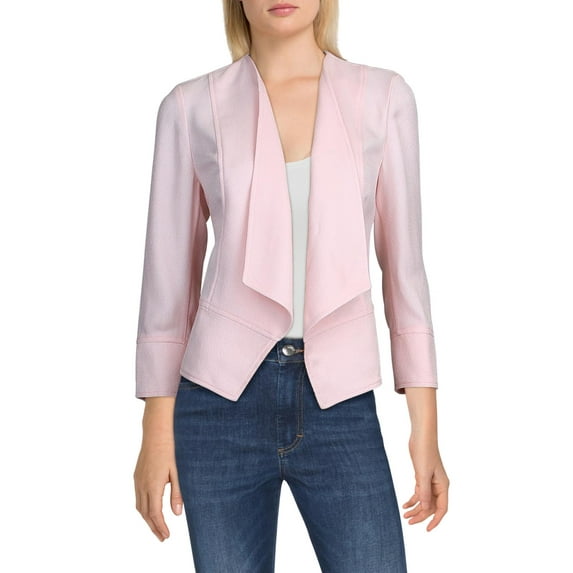 Anne Klein Women's Textured Drape Front Jacket (S, Cherry Blossom/White)