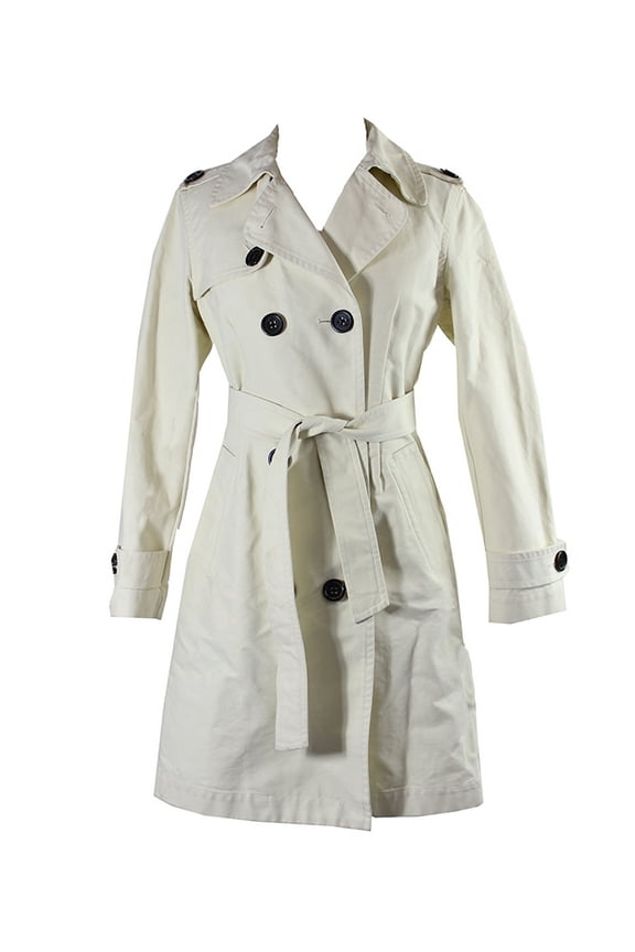 Womens Petite Ivory Button-Front Walker Coat 10P