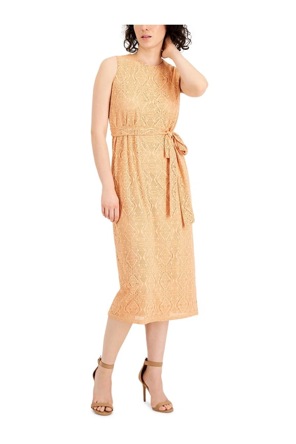 Womens Petites Crochet Calf Midi Dress