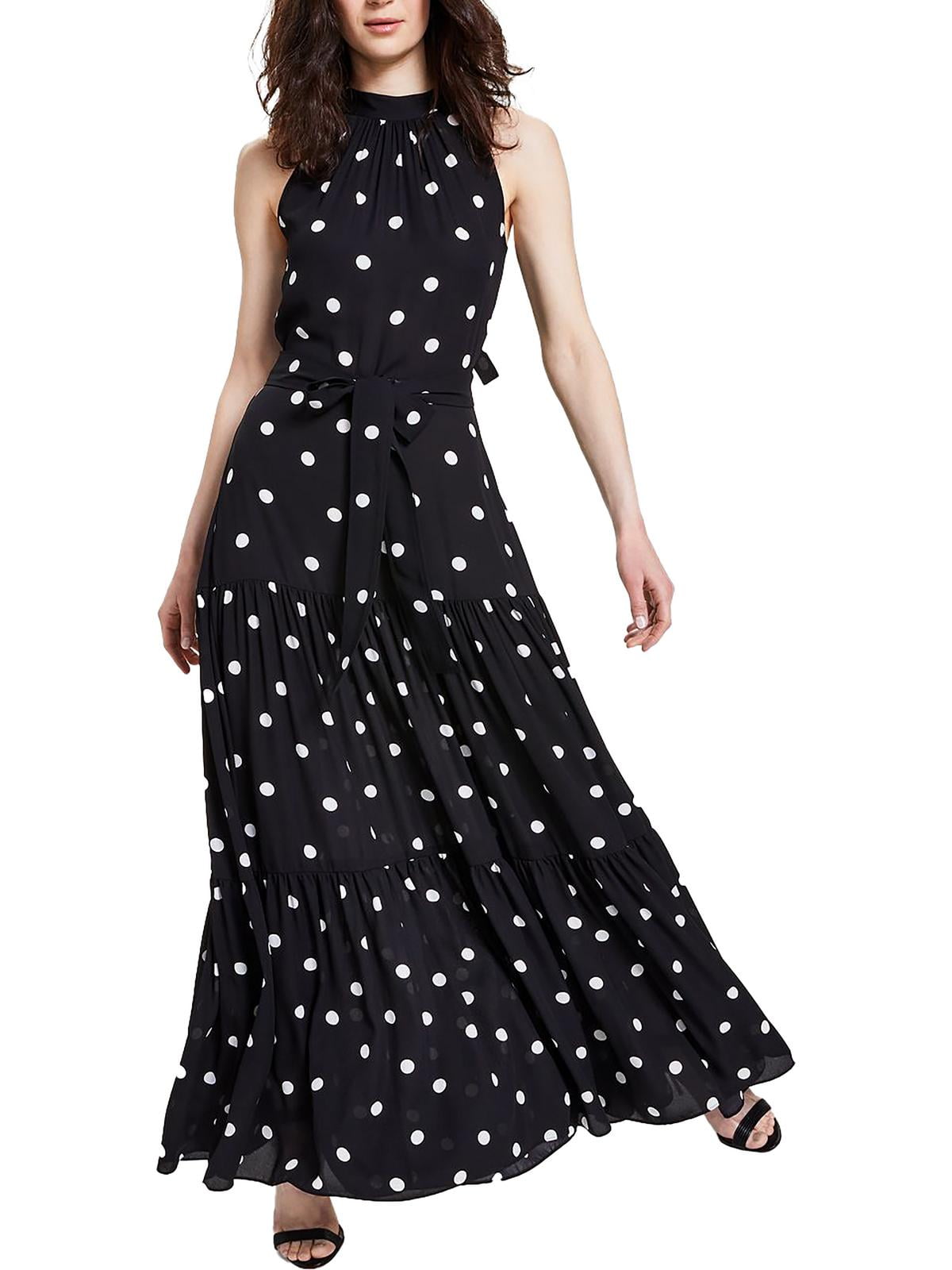 Anne Klein Womens Petites Polka Dot Long Maxi Dress Black 2P