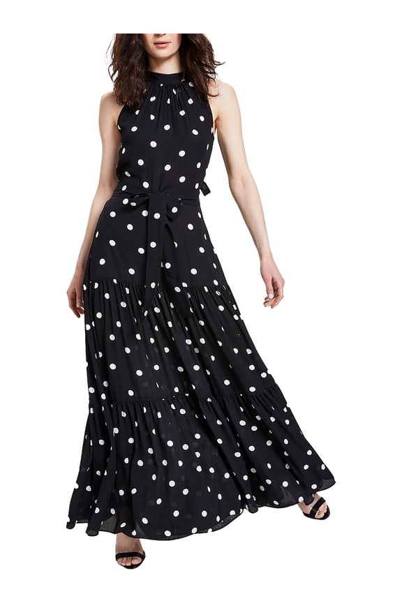 Womens Petites Polka Dot Long Maxi Dress