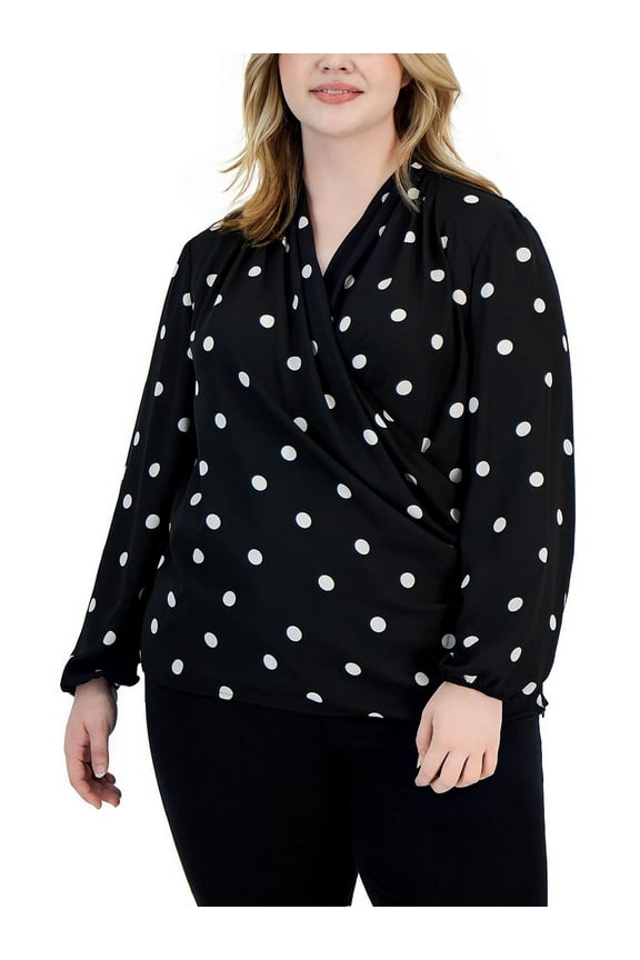 Womens Plus Chiffon Polka Dot Blouse
