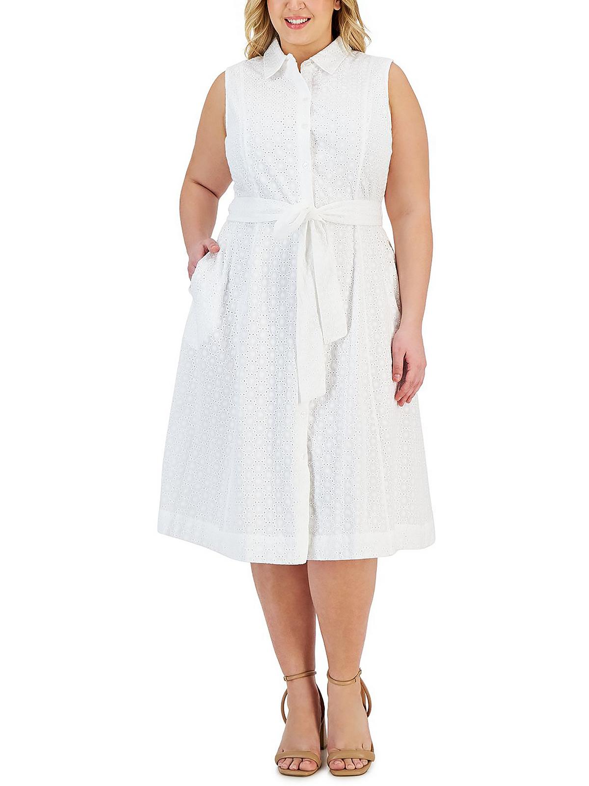 anne klein shirt dress Floral Midi Shirt Dress with Waist Tuck