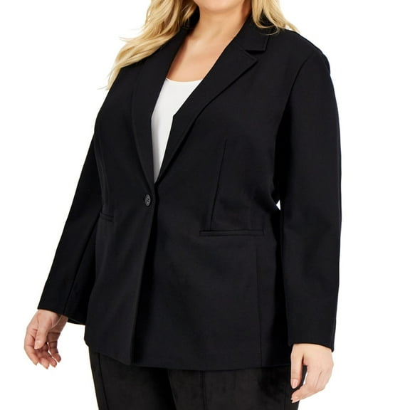 Anne Klein Womens Compression Blazer Jacket, Black, Plus Size, 3X