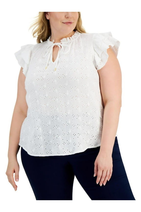 Womens Plus Cotton Eyelet Blouse