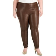 Anne Klein Womens Plus    Faux Leather Mid-Rise Skinny Pants