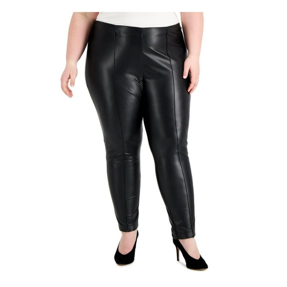 Anne Klein Womens Plus    Faux Leather Mid-Rise Skinny Pants