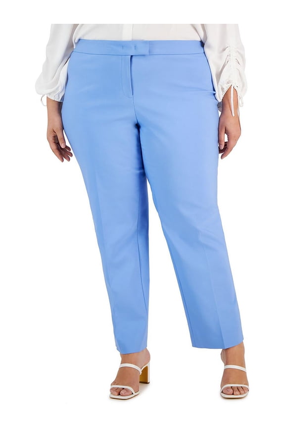 Womens Plus High Rise Solid Straight Leg Pants