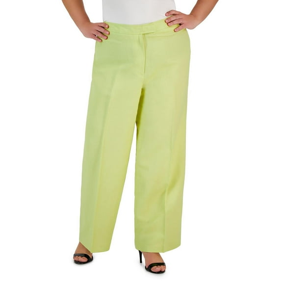 Anne Klein Womens Plus High Rise Stretch Wide Leg Pants