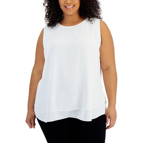 Anne Klein Womens Plus Layered Boatneck Tank Top