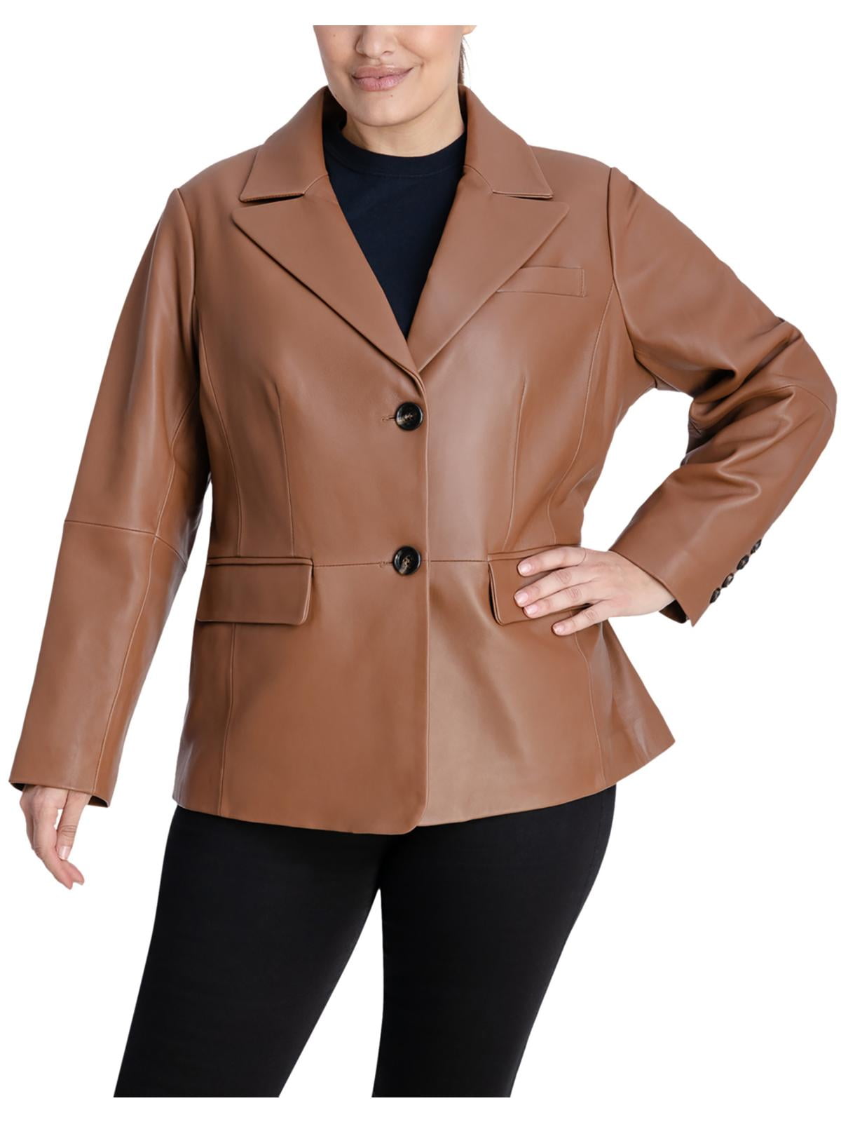 Womens Plus Leather Suit Separate Two-Button Blazer