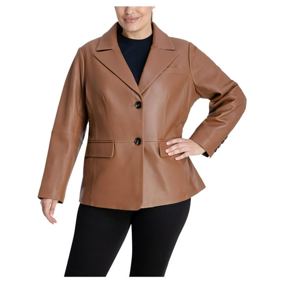 Anne Klein Womens Plus Leather Suit Separate Two-Button Blazer