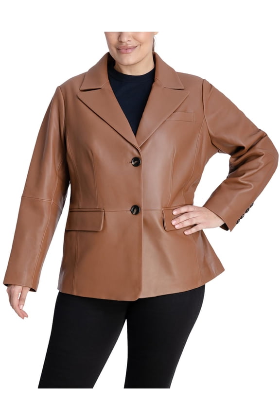 Womens Plus Leather Suit Separate Two-Button Blazer