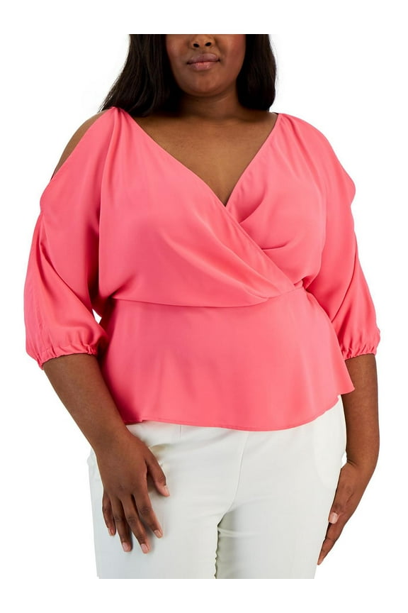 Womens Plus Pleated Crossover Peplum Top