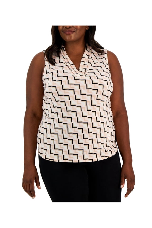 Womens Pleated Neck Sleeveless Blouse Top, Multicoloured, Plus Size, 1X