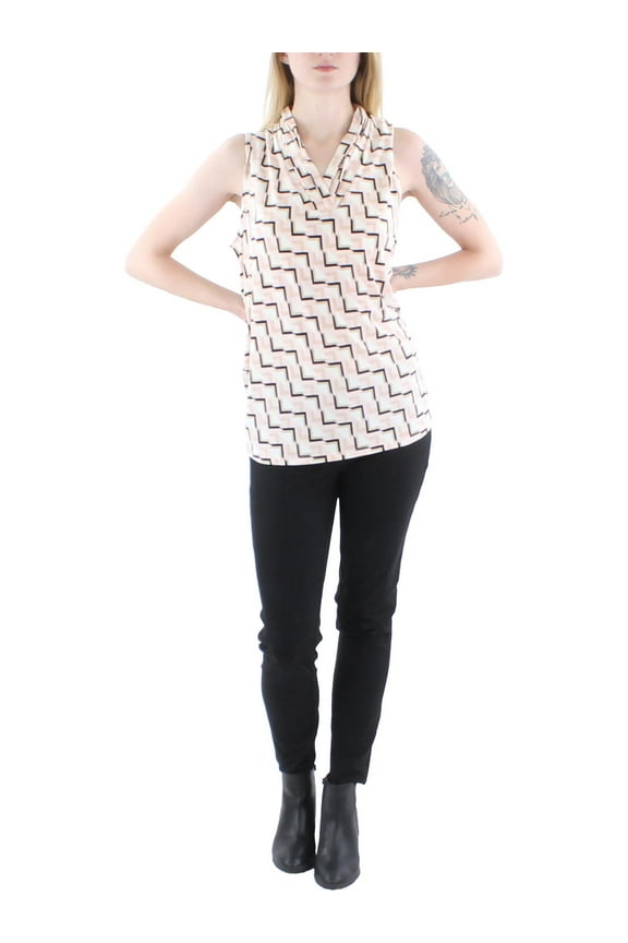 Womens Plus Pleated Neck Print Blouse