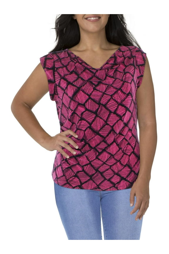 Womens Plus Printed Drape Neckline Pullover Top