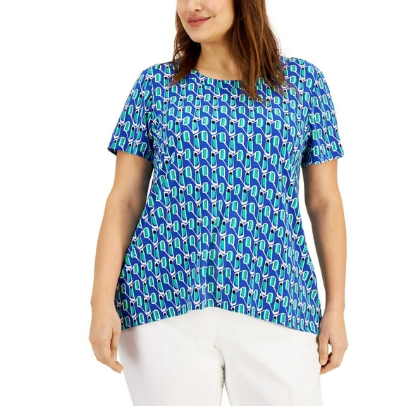 Anne Klein Womens Plus Printed Hi-Low T-Shirt