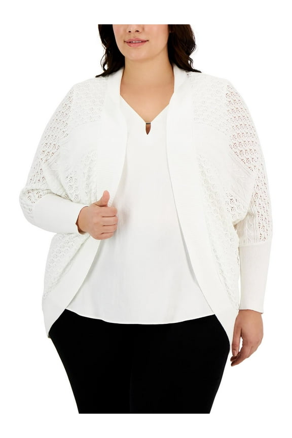Womens Plus Ribbed Trim Knit Cardigan Sweater