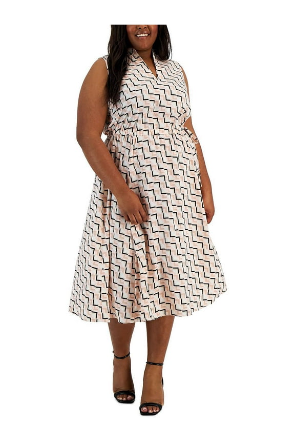 Womens Plus Sheer Geometric Print Midi Dress