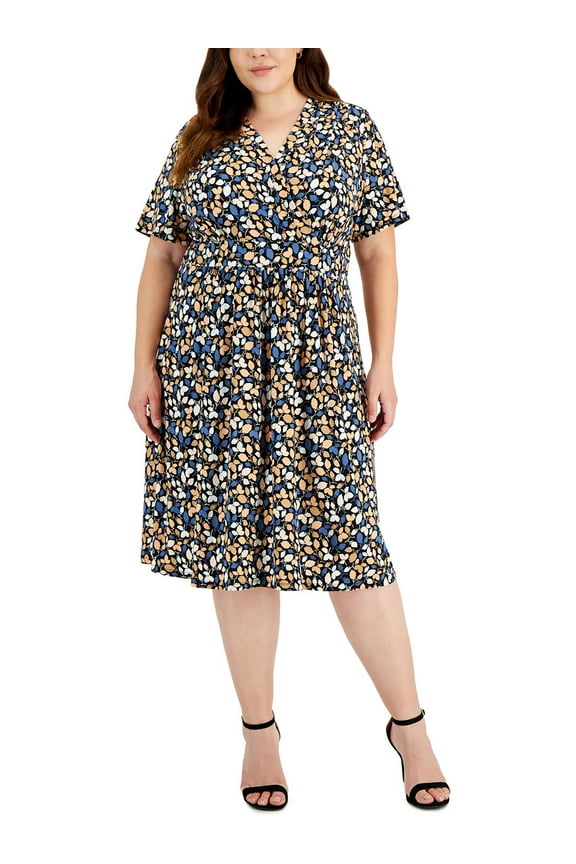 Womens Plus Surplice Wear To Work Midi Dress