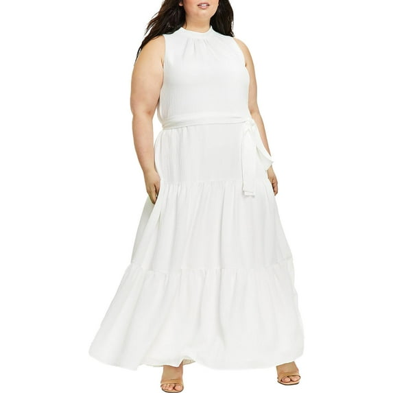 Anne Klein Womens Plus Tiered Sleeveless Maxi Dress