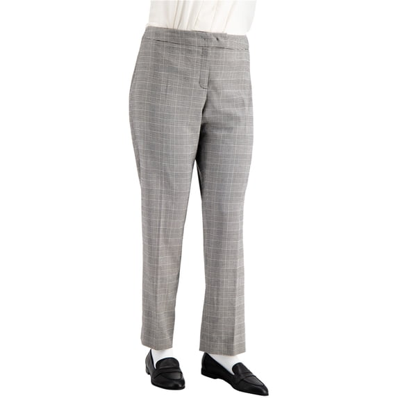Anne Klein Womens Plaid Casual Trouser Pants, Grey, Plus Size, 16W Regular