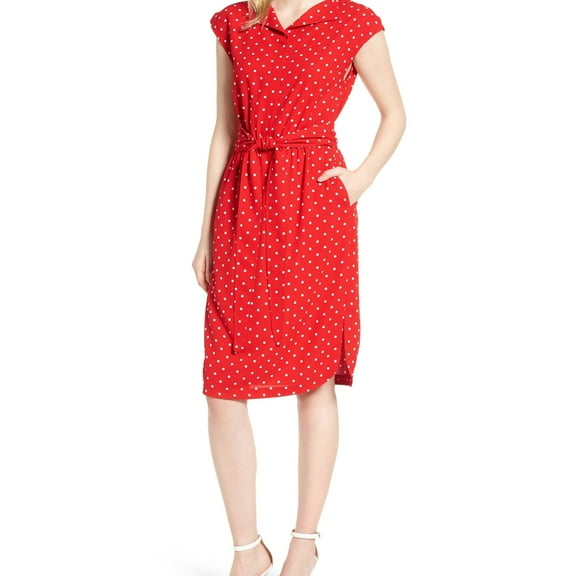 Anne Klein Womens Polka dot Shirt Dress, Red, X-Large