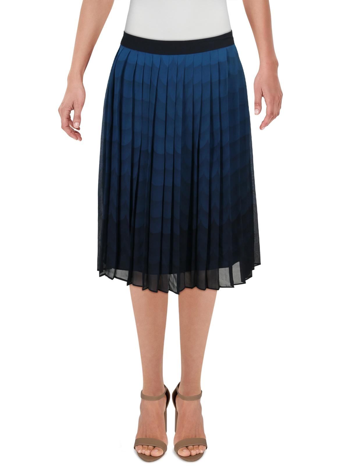 Anne Klein Womens Printed Ombre Pleated Skirt Blue 10