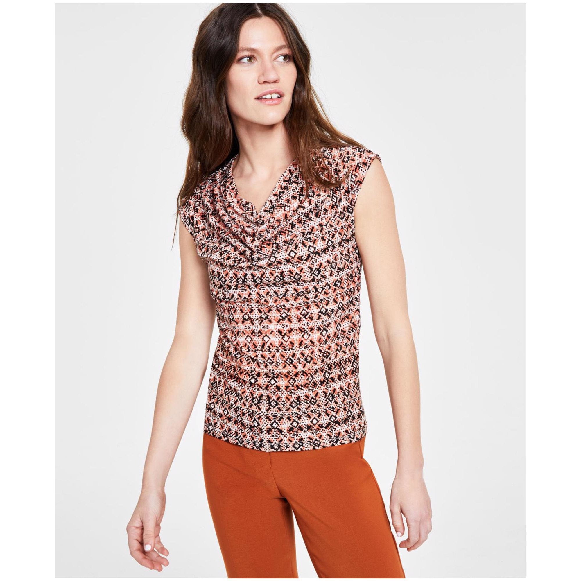 Anne Klein Womens Printed Pullover Blouse, Multicoloured, Medium