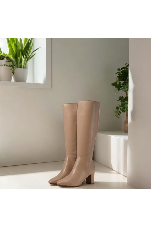 Womens Sawyer Pointed Toe Zippered Block Heel Boots Taupe Size 8M NIB